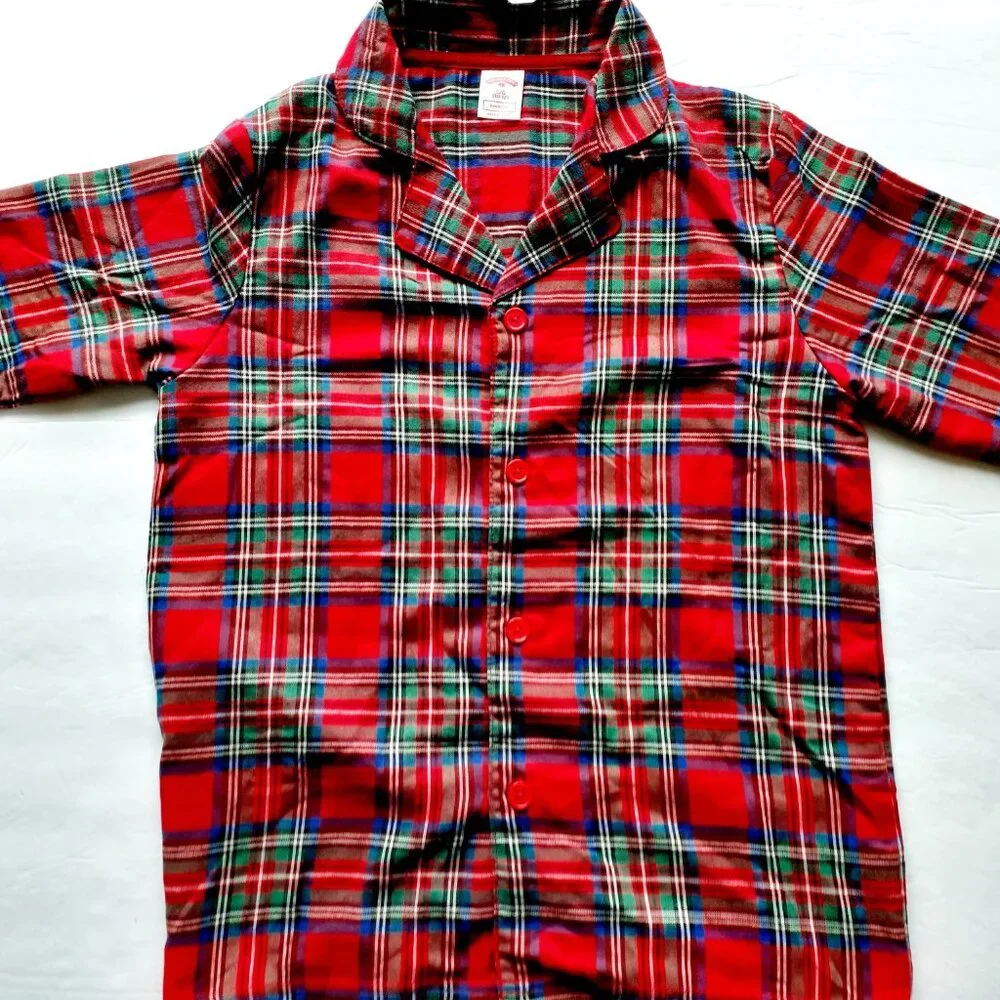 Kids Christmas Pajamas 2 Piece Set Red Plaid Shirt Pants Large 10-12 New